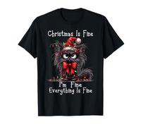 Christmas Is Fine I'm Fine Grumpy Xmas Cat Maglietta