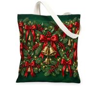 Christmas Jingle Bells and Red Bows, borsa tote in tela, 33 x 38 cm
