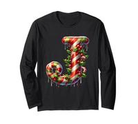 Christmas Joy Candy Cane J Holly Berry Maglia a Manica