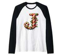 Christmas Joy Candy Cane J Holly Berry Maglia con Maniche Raglan