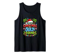 Christmas July Squad Summer Santa Hat Sunglasses Palm Tree Canotta