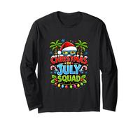 Christmas July Squad Summer Santa Hat Sunglasses Palm Tree Maglia a Manica