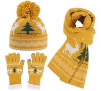 Christmas knitted women's winter warm hat gloves reindeer scarf set