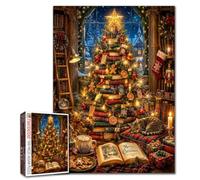 Christmas Library Jigsaw Puzzles for Adults 1000 pezzi Christmas Tree Vintage Books DIY Puzzle for Family Activity Games Cozy Reading Art Puzzles Home Wall Decor Craft Gifts 19,7 x 27,6 inch