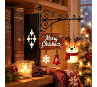 Christmas Library Lantern Decor Santa Claus Mini Libreria Luce | Lampada a lanterna per libreria natalizia: reindeer illuminato con insegna “Merry Christmas”, fiocco e albero, tra i libri