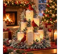 Christmas Lighted Centerpiece with Flameless Candle Glow (A) | Christmas Centerpieces for Tables, Holiday Tabletop Ornament, Warm Light Decor for Table Mantel Indoor Seasonal Home Display
