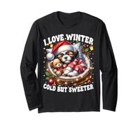 Christmas Lights And Shih Tzu Puppy for Xmas I Love Winter Maglia a Manica