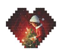 Christmas Magic Print Art Brick Puzzle a forma di cuore blocchi di costruzione fai da te set 3D puzzle decorazione per la casa 53 pezzi