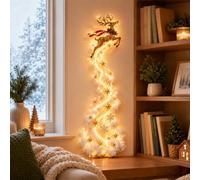 Christmas Magic Trail Wall Light, Luci Natalizie a LED Caldo | Luce da Parete con Treno Natalizio: locomotiva rossa e vagoni seguono una pista curva con bordo effetto neve.