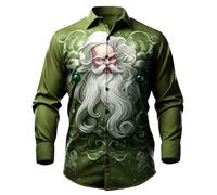 Christmas Men's White Beard Old Man Printed Long Sleeve Lapel Button Down - Maglietta a maniche lunghe, verde, M