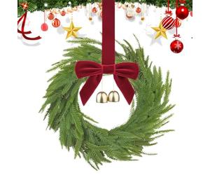 Christmas Mini Cabinet Wreaths | Frosted Pine Wreath with Ribbon Bows | Christmass Artificial Decorations for Window Mantel Porch Centerpiece Indoor Outdoor Door Kitchen Farmhouse