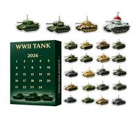Christmas Mini Tank Advent Calendars 2026, 2D Flat Acrylic Tank Ornaments | 24 Days Countdown Calendar Christmas Tree Ornaments for Adults History Enthusiasts