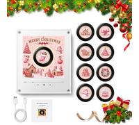 Christmas Mini Vinyl Record Player Fridge Magnet, 9 NFC Programmable Music Discs, USB-C Rechargeable Magnetic Music Box, Personalised for Music Lovers and Families (1pc)