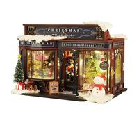 Christmas Miniature House Kit, DIYs Miniature House Kit Model Kits, Twinkling Christmas tiny House Building Craft Kits, festive Book Nook Kits Building Model with LED Light ideal giftx for kids adults