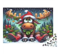 Christmas Moose Cartoon Jigsaw Puzzles for Adults: Reindeer Santa Hat Boots Educational Games for The Whole Family Women 38x26cm/1000pcs