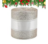 Christmas Nastro Per L'Albero Di Natale- 2m Nastro Natale Con Filo Ferro, Nastroo Decorativo In Tessuto, Decorazione Con Una Fascia Da | nastrii Per Lavoretti Colore Champagne,Regali Decorazione