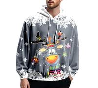 Christmas, Natale, maglione da uomo, con cappuccio e felpa in stile tedesco, con stampa 3D, comoda felpa casual streetwear per primavera, inverno, grigio., L