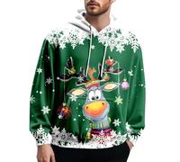 Christmas, Natale, maglione da uomo e da uomo, in stile tedesco, con stampa 3D, comoda felpa con cappuccio, per primavera, inverno, verde, L
