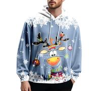 Christmas, Natale, maglione da uomo e da uomo, in stile tedesco, con stampa 3D, comoda felpa con cappuccio, per primavera, inverno, Azzurro, L