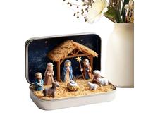 Christmas Nativity Set in Tin Box - Compact Holy Family Tabletop Display, Portable Desk Christmas Figurine Decor, Handcrafted Detail for Church Groups School, Nativity Collectible, Classic Theme