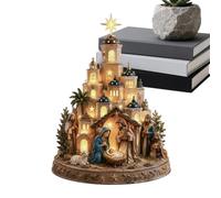 Christmas Nativity Tower, Lighted Decoration with Jesus Scene, Home 15cm
