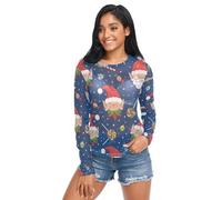 Christmas Navy Santa Elf Candy Donne Vedere Attraverso Tee Top Manica Lunga Casual Mesh Camicia Trasparente, Caramelle di Natale Babbo Natale Elfo, XXL