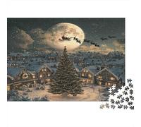 Christmas Night Scene 1000 Pezzi Puzzle Divertente Decorazione Per La Casa Moonlit Snowy Village with Christmas Tree Puzzle GiocattoloPuzzle Antistress Per Regali 70x50cm/1000pcs