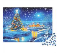 Christmas Night Scene Puzzle for Adults & Age 14 Up: Snowy Village Xmas Tree Fun Present & Activity for Home Gift 70x50cm/1000pcs
