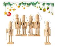 Christmas Nutcracker Set - 6 Unpainted Figurines Holiday Crafting | Wood Material with Diy Decorating Feature, Festive Table Display Pieces for Home Shelves Entryway Windowsill Living Room Décor