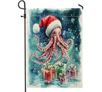 Christmas Octo Pus Cute Underwater Xmas Gift Pattern Bandiera Da Giardino Doppia Faccia Bandiera Da Cortile Divertenti Bandiere Per Balcone Decorazione Interni 30X45Cm