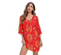 Christmas Oh Gingerbread Cookies Red V Line Dress 3/4 manica hawaiana spiaggia abiti da donna S-XXL, Biscotti Di Pan Di Zenzero Di Natale Oh Rosso, S