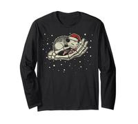 Christmas Opossum Santa Hat Skeleton Hand Gothic Animal Xmas Maglia a Manica