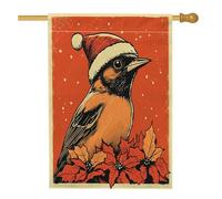 Christmas Oriole Bird Front Yard Backyard Linen Vertical House Flags 28x40 Double Face per esterno, Vintage Christmas Poinsettia Home Print Flag, Winter Home Outdoor Pattern Flags
