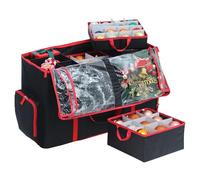Christmas Ornament Storage Box - Holiday Decoration Storage Cube with Padded Dividers and Handles for Lights Baubles Tinsel Wrapping Paper Bows Wreath Artificial Decorations, Tear-Proof Fabric