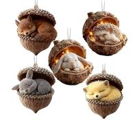 Christmas Ornament - Tree Decorations | 5 Pieces 2D Acrylic Flat for Home Decoration, Animal Holiday with Bright Colors, Home Accessories, Hanging Loops for Holiday Decor