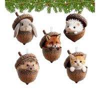 Christmas Ornament - Tree Decorations | 5 Pieces 2D Acrylic Flat for Home Decoration, Animal Holiday with Bright Colors, Home Accessories, Hanging Loops for Holiday Decor