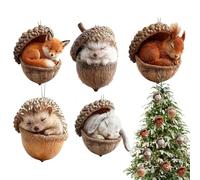 Christmas Ornament - Tree Decorations | 5 Pieces 2D Acrylic Flat for Home Decoration, Animal Holiday with Bright Colors, Home Accessories, Hanging Loops for Holiday Decor