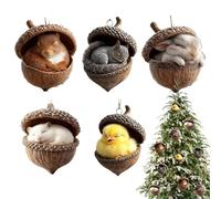 Christmas Ornaments For Tree - Animal Acorn Pendant, 5 Pieces 2D Acrylic Flat Festive Decoration, Animal Christmas Ornament | For Indoor Outdoor Window Table Living Room Holiday Home Wall