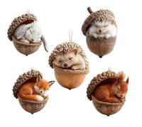 Christmas Ornaments For Tree - Animal Acorn Pendant, 5 Pieces 2D Acrylic Flat Festive Decoration, Animal Christmas Ornament | For Indoor Outdoor Window Table Living Room Holiday Home Wall