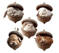 Christmas Ornaments For Tree - Animal Acorn Pendant, 5 Pieces 2D Acrylic Flat Festive Decoration, Animal Christmas Ornament | For Indoor Outdoor Window Table Living Room Holiday Home Wall