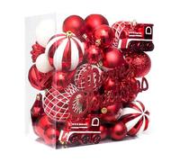 Christmas Ornaments - Red And White Christmas Balls Decorations, Multi-Size Holiday Baubles, Colorful Shatterproof Ornaments With Hanging Rings | 65 Pieces Festive Winter Holiday Party Decoration