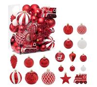 Christmas Ornaments Set, 65 Pieces Red and White Shatterproof Christmas Balls with Hanging Strings, 9.25x6.1x9.84 Inches Festive Tree Decorations for Winter Holiday Party Wedding Engagement Event