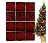 Christmas Ornaments Set,Red Green Velvet Shatterproof | 12-Piece Christmas Tree Ornaments Set | Seasonal Décor For Indoor Outdoor Mantel Kitchen Bedroom Living Room Garden Patio Porch
