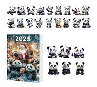 Christmas Panda Advent - 24 Days Countdown Holiday Set for Festive Surprise, Daily Acrylic Animal Ornaments with Cute for Tree Window Wall Door Car Rearview Mirror Backpack, Multicolor