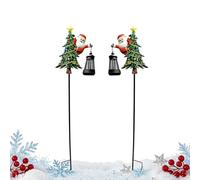 Christmas Pathway Lights - 2 Piece Solar Santa Lanterns, Lawn Garden Decor