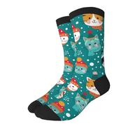 Christmas Pattern With Colorful Cat Faces Calzini Da Equipaggio Leggero Calze Stampe Calzini Lunghi Per Adulti Running Esterno 40Cm
