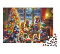 Christmas Pets Party Colourful Dogs by Christmas Tree 1000 Pcs Puzzle for Adults Beautiful Decoration Puzzle Fun Present 52x38cm/1000pcs