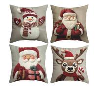 Christmas Pillow Covers - 4 Pack 17.7×17.7 Inch Throw Pillow Cases with Invisible Zipper | Festive Home Decor for Living Room, Bedroom, Kids’ Room, Couch, Sofa, Party, Dorm, Holiday Seasonal Accent