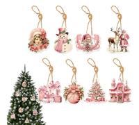 Christmas Pink Pendants - Christmas Tree Pendant Decorations | 8pieces Babbo Natale Albero Ornaments | Trees Vintage Ornament Party Decorations | Forniture di decorazioni natalizie carine vintage