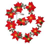 Christmas Poinsettia Garland, 6.5ft Artificial Battery Berry String Lights
